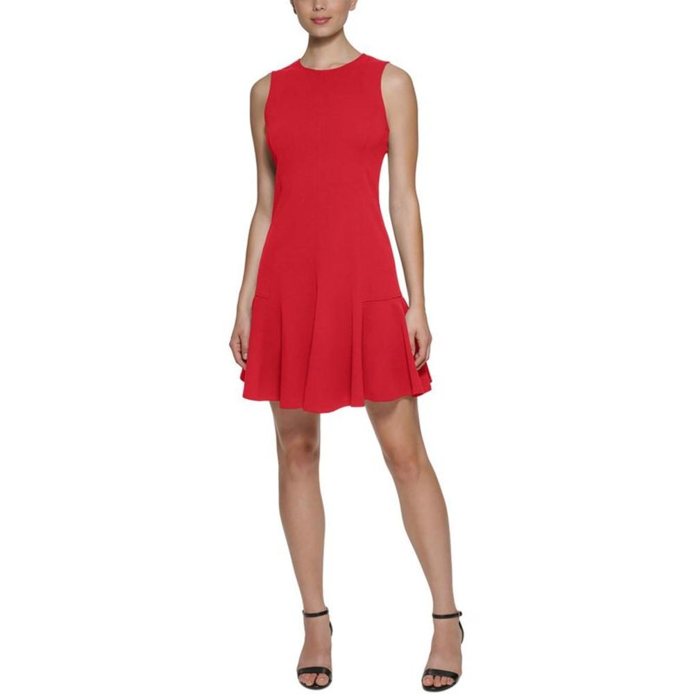 Tommy Hilfiger Womens Red Crepe Sleeveless Work Fit & Flare Dress Petites NWT
